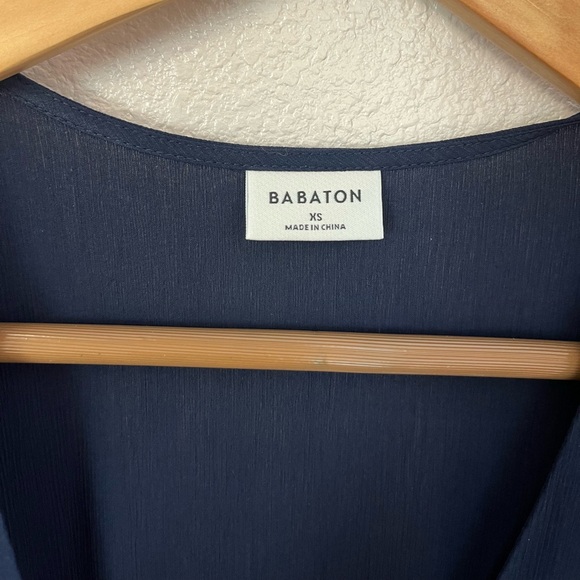 Aritzia Babaton Vermut Long Sleeve Navy Wrap Midi Length Dress Size XS - Picture 6 of 15